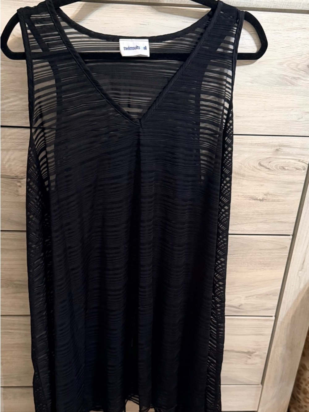 Swimsuits For All Black Sheer V-Neck Striped Swim Coverup